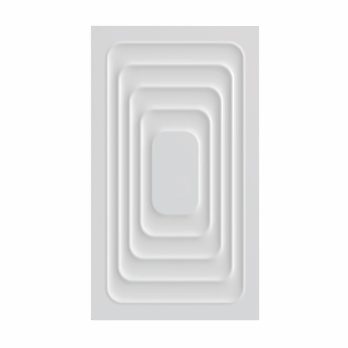 Panel de pared blanco con relieves rectangulares concéntricos anidados y esquinas redondeadas, creando un efecto 3D.