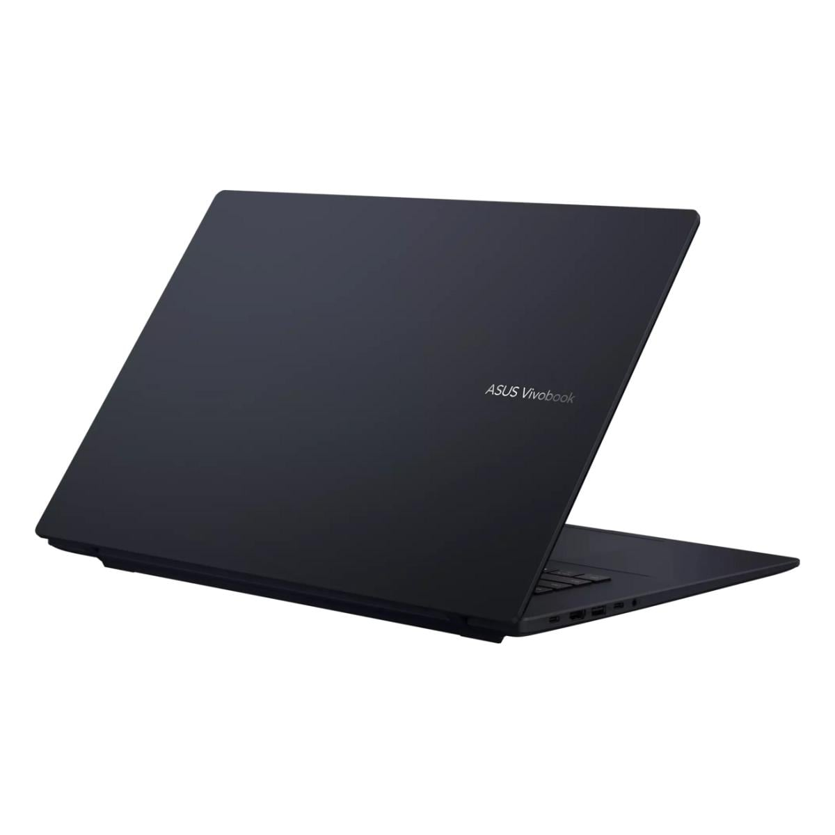 Ein schwarzer ASUS Vivobook Laptop steht geschlossen auf weißem Hintergrund.