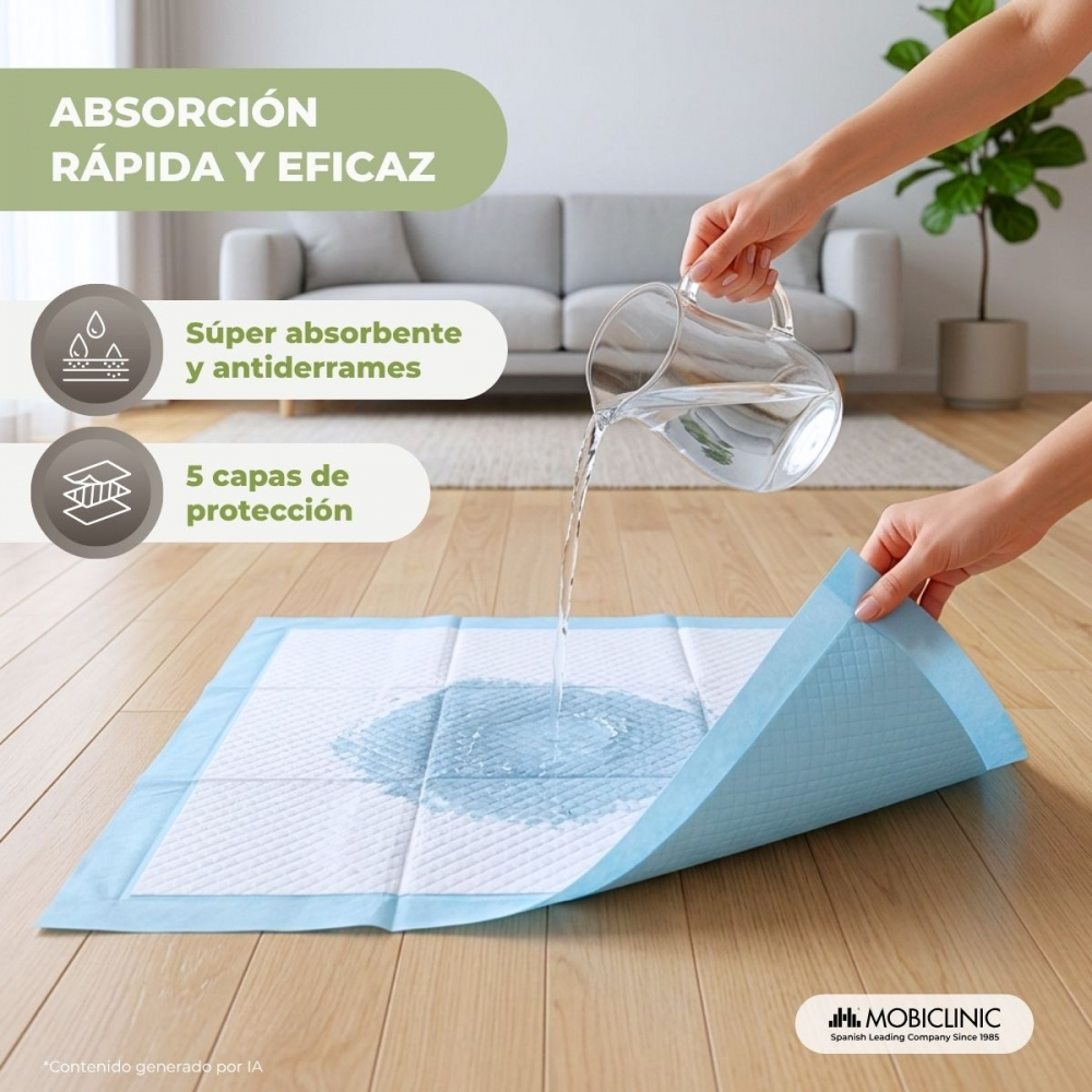 Alguien vierte agua sobre un empapador azul en un suelo de madera.