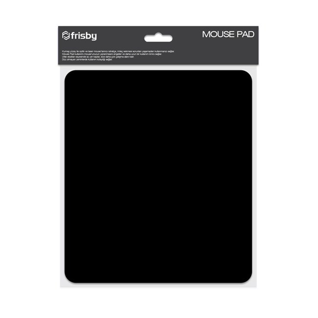 Frisby Mouse Pad yazılı orijinal ambalajında siyah mouse pad.