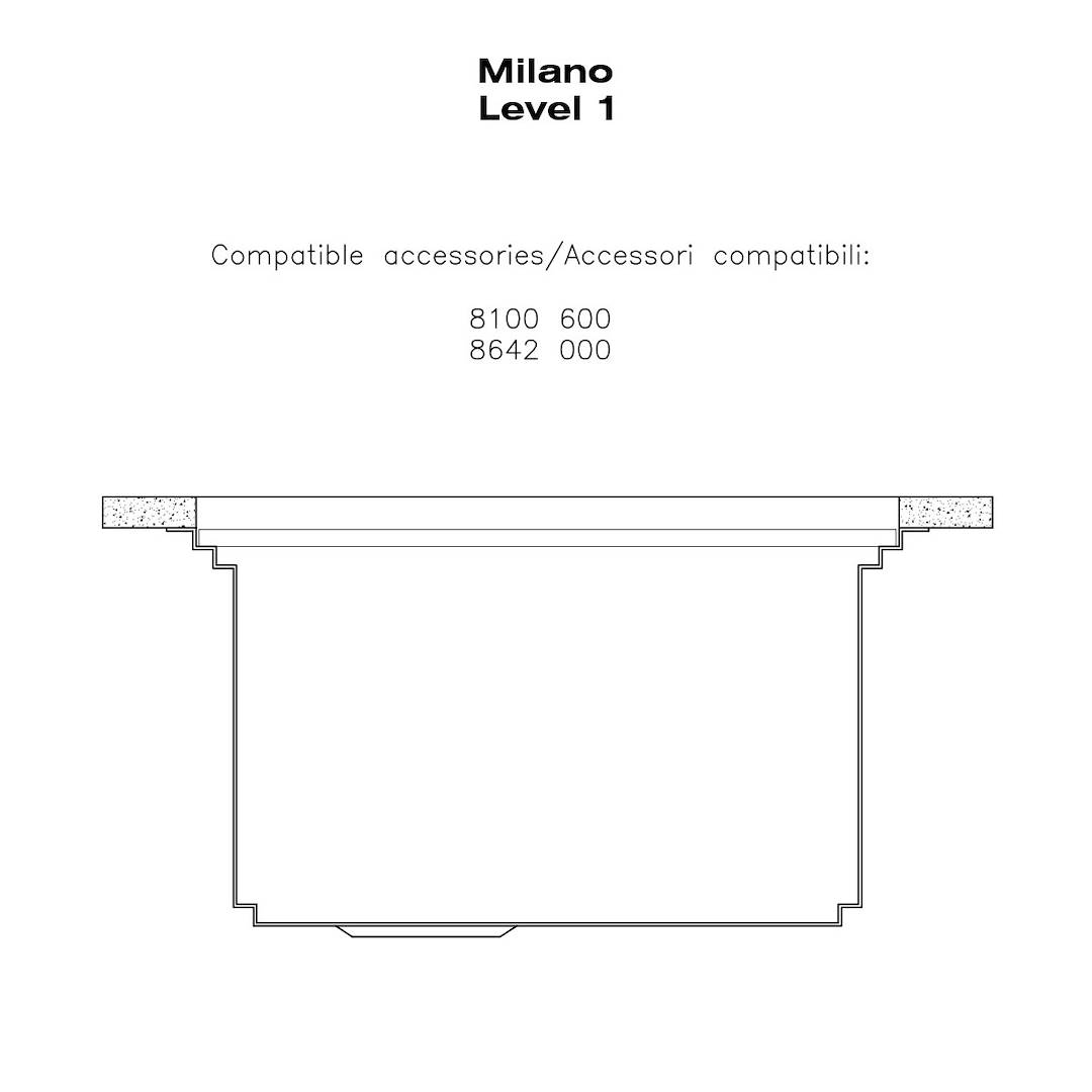 Disegno tecnico di Milano Level 1 con codici accessori.