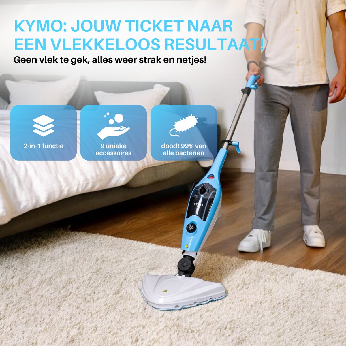 PULITORE A VAPORE 2025 KYMO 9 in 1, Potenza Max 1300 W, Serbatoio 0,45 l, Pressione 3 bar, Blu / Bianco