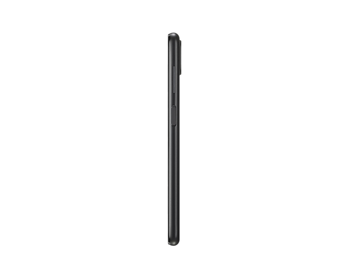 Vista lateral de un teléfono inteligente negro delgado que muestra los botones de encendido y volumen.