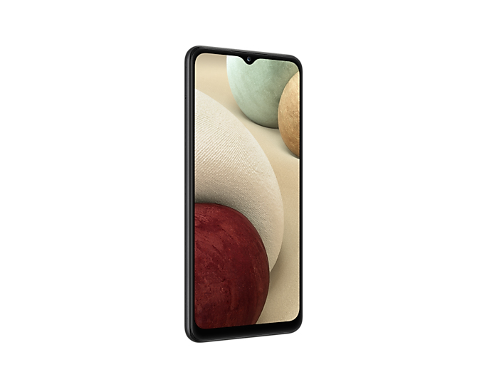 Smartphone negro con pantalla brillante que muestra esferas coloridas y abstractas.