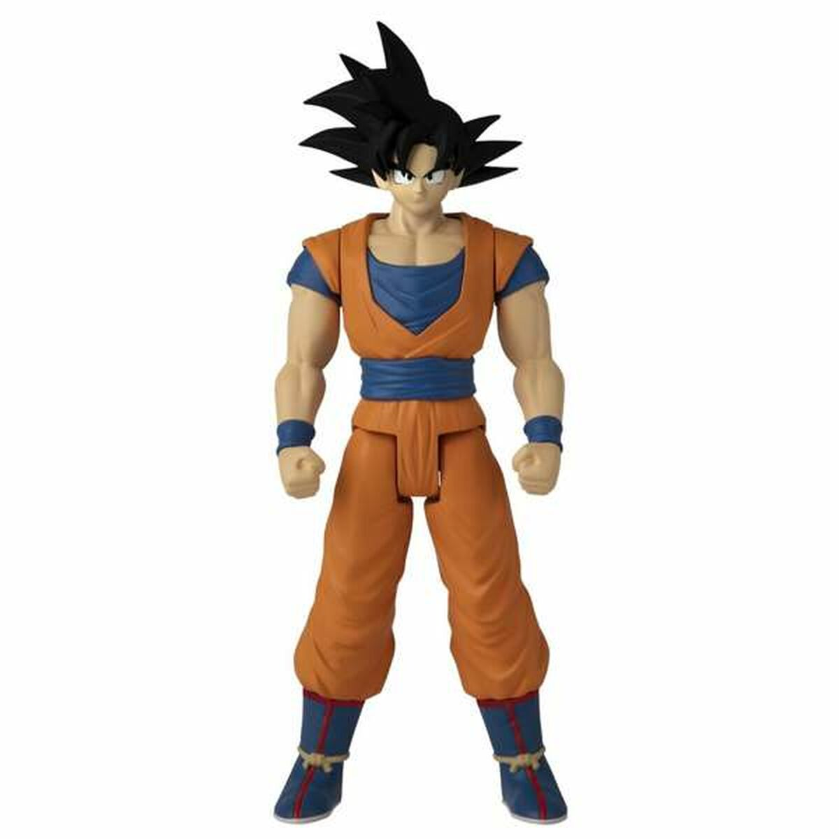 Figura akcji przedstawiająca Goku z czarnymi, sterczącymi włosami, pomarańczowym strojem i niebieskimi opaskami.
