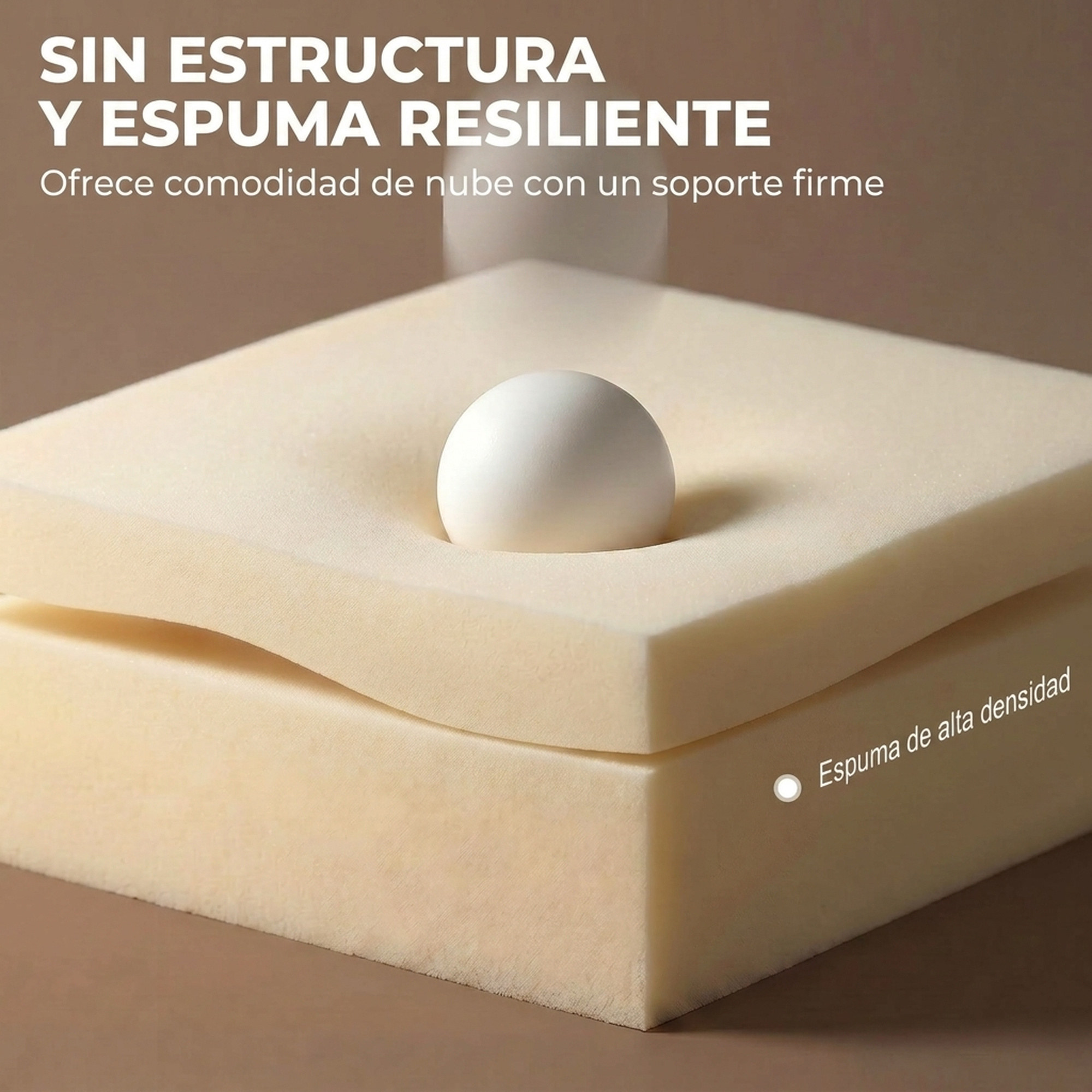 Una esfera blanca sobre una espuma suave y resiliente, demostrando soporte y flexibilidad.