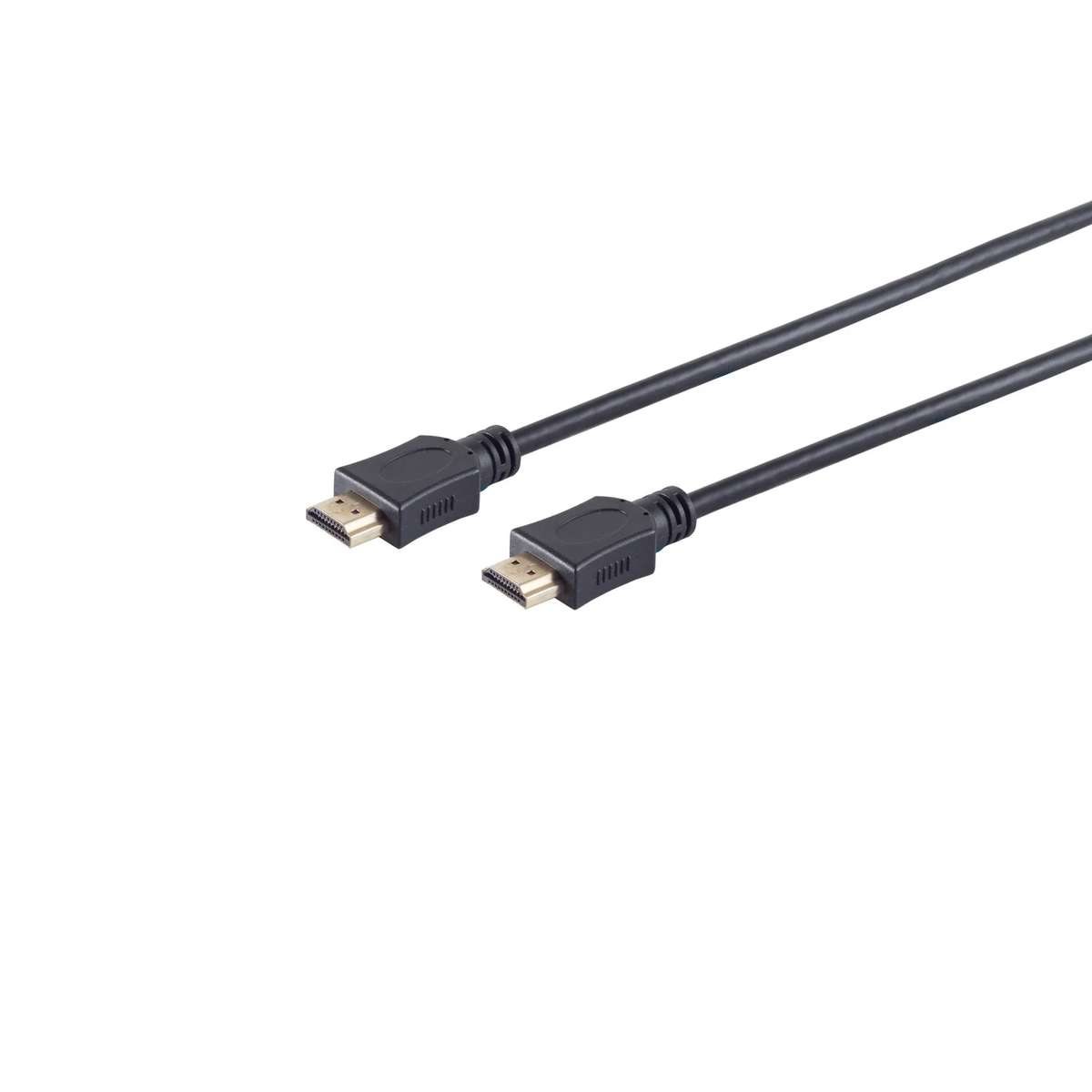 Zwei schwarze HDMI-Kabel mit goldenen Anschlüssen auf weißem Hintergrund.