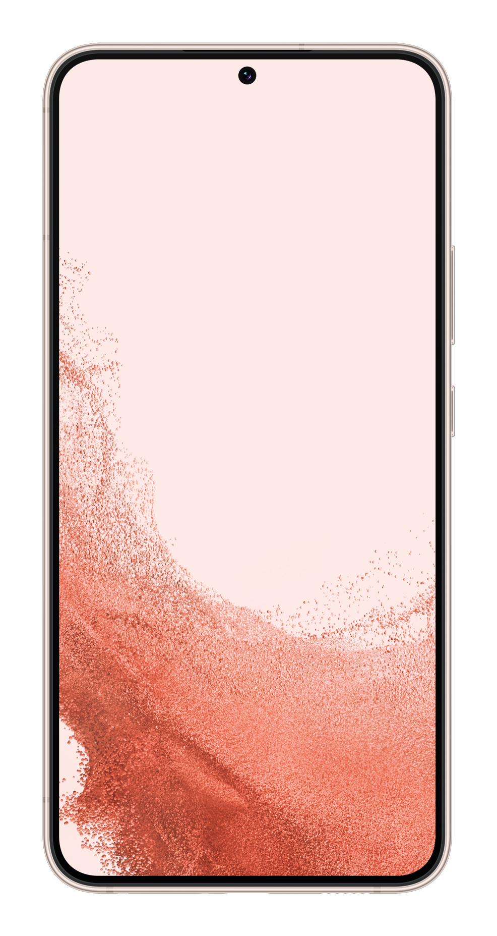 Un smartphone con pantalla rosa pálido y un gráfico de onda de arena color coral.