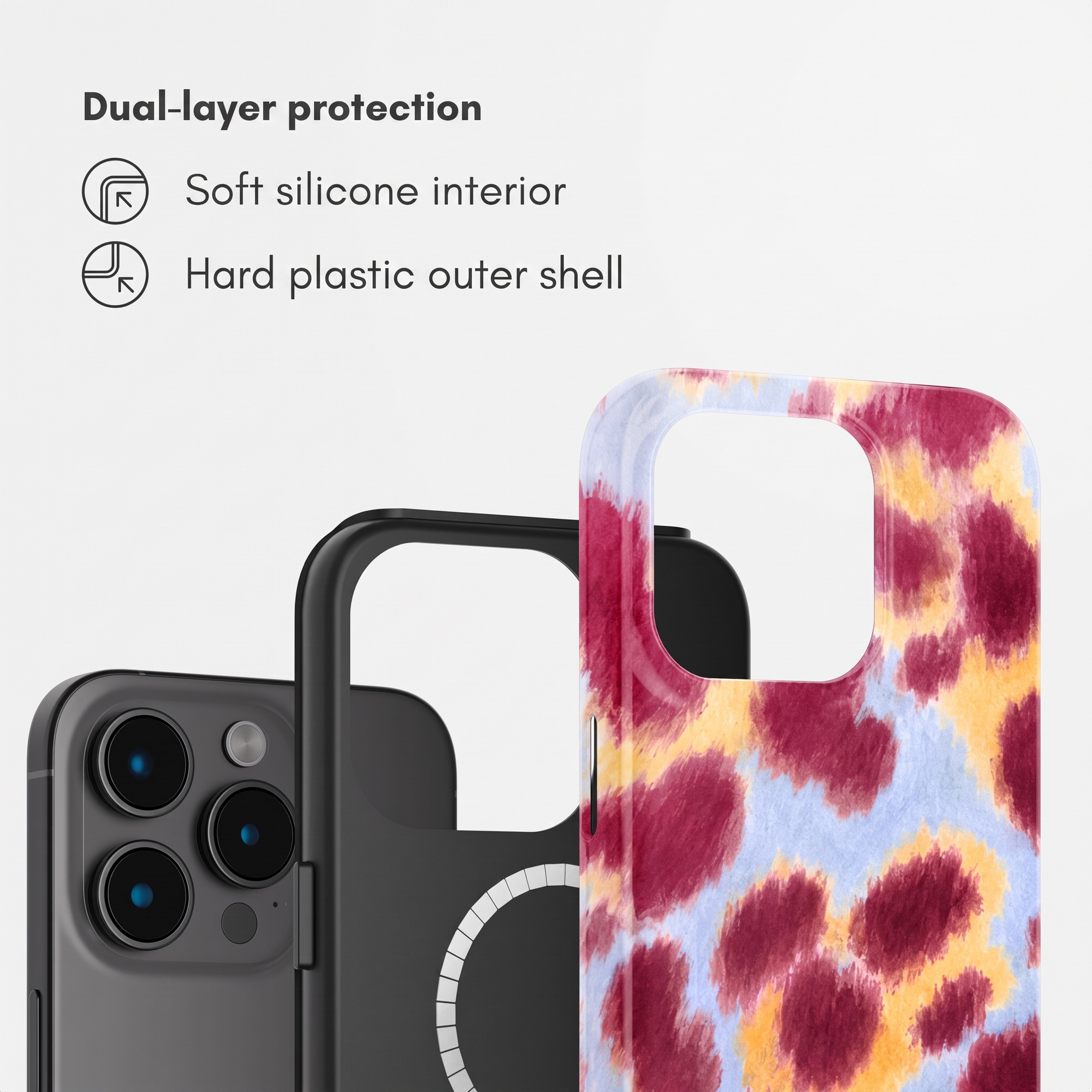 Dual-Schutz-Handyhülle mit weichem Silikoninnenleben und harter Plastikaußenschale.