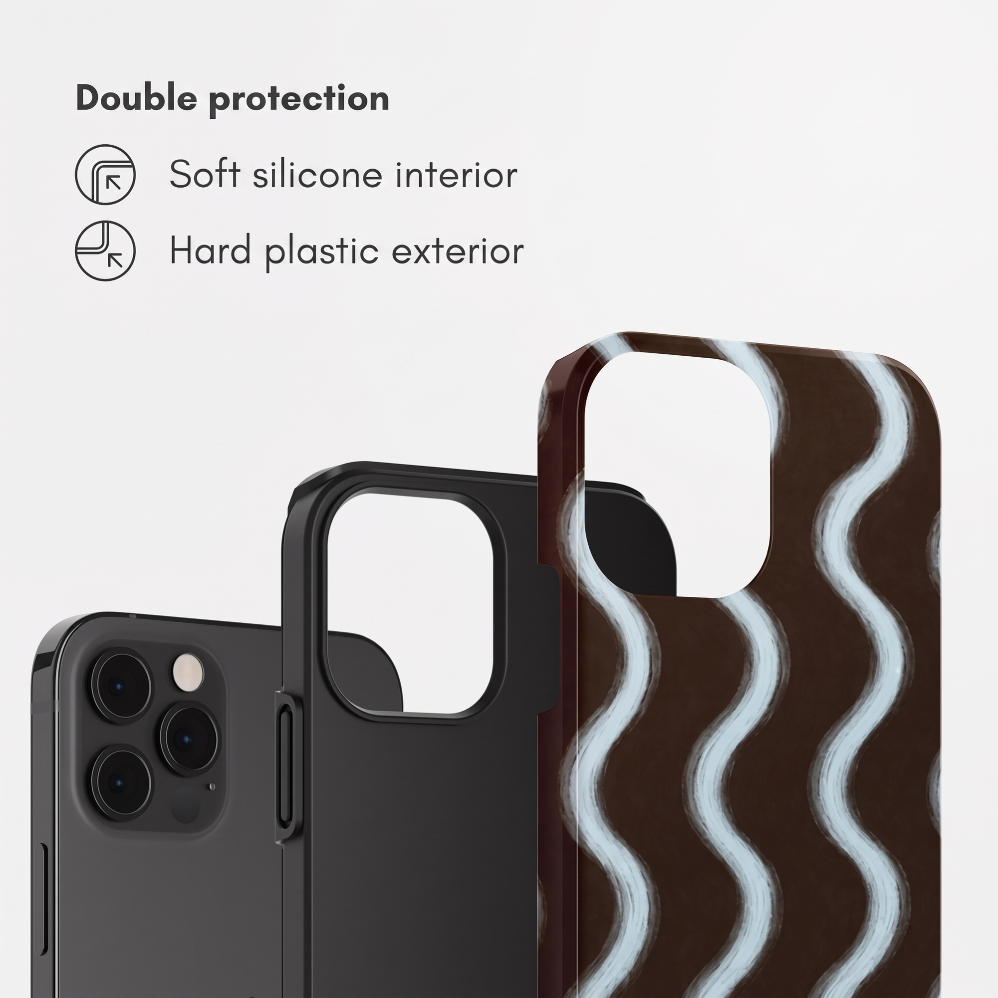 Doppelter Schutz mit weicher Silikon-Innenseite und harter Kunststoff-Außenseite für Smartphones.