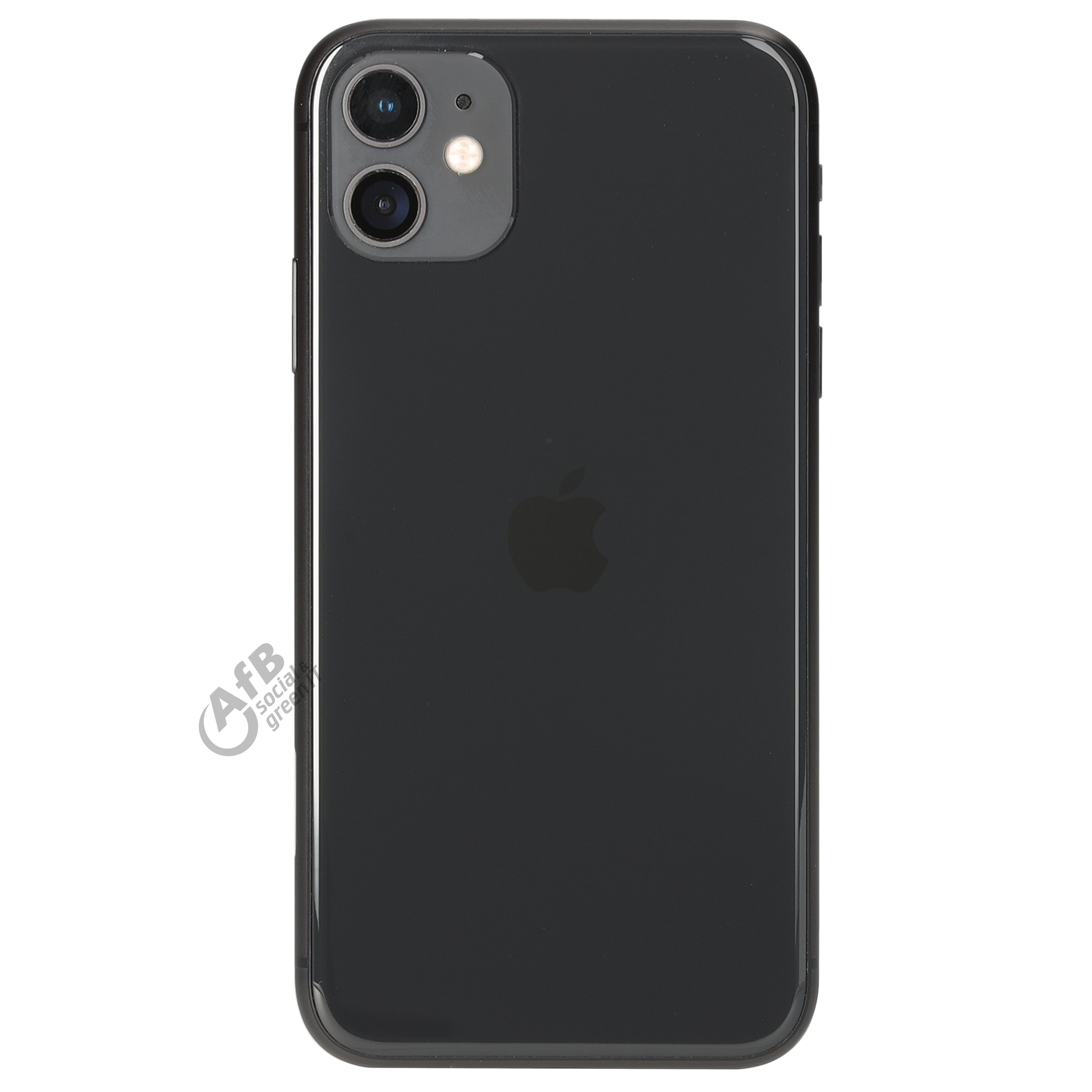 Parte trasera de un smartphone negro con dos cámaras y logotipo de Apple.
