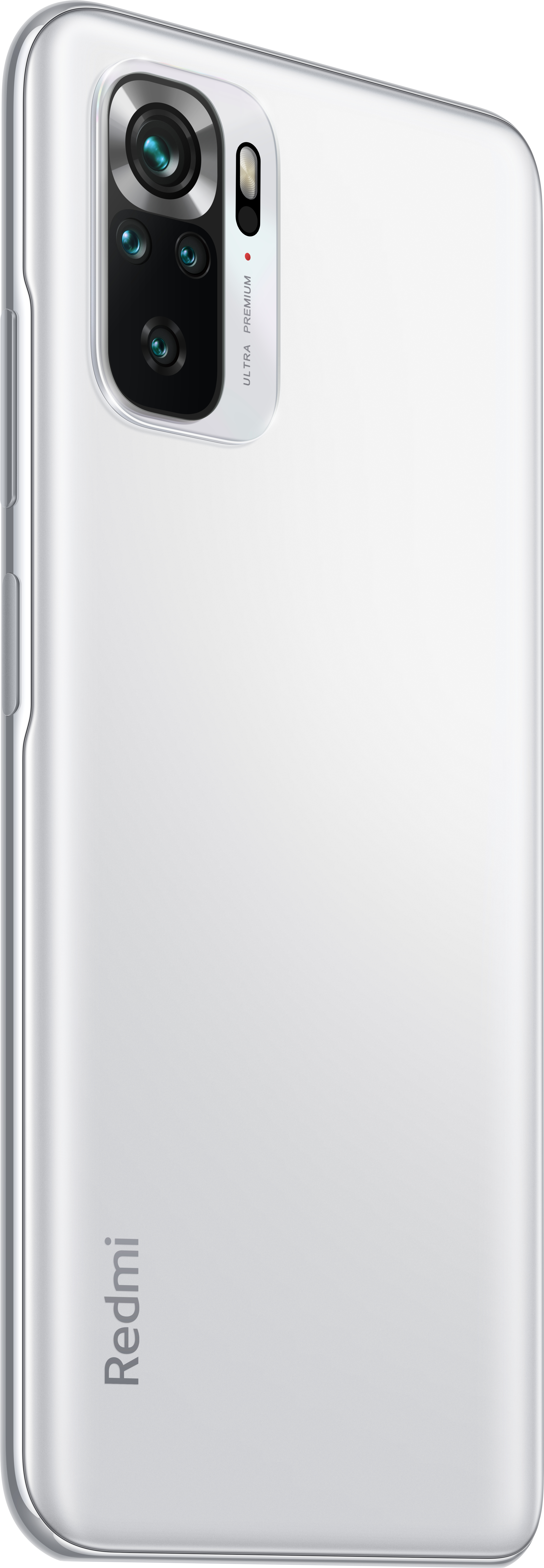 Retro di uno smartphone Redmi bianco con modulo a quattro fotocamere.