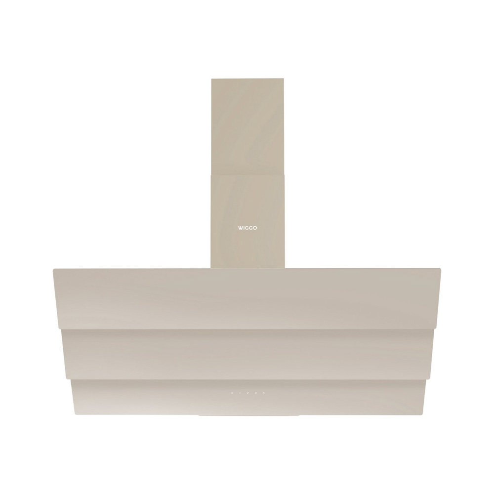 A cream-colored cooker hood with a rectangular chimney against a neutral background.