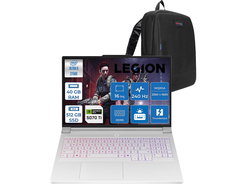 LENOVO Legion Pro 7 DDR5 L16IAX10HF19 Intel Core Ultra 9 275HX 40 GB RAM 512 GB SSD 16 inç FreeDOS Laptop+Çanta Eclipse Black
