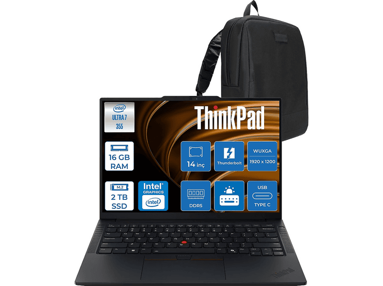 LENOVO ThinkPad E14 Gen 3 DDR5 E14G4355F04 Intel Core Ultra 7 355 16 GB RAM 2 TB SSD 16 inç FreeDOS Laptop+Çanta Black