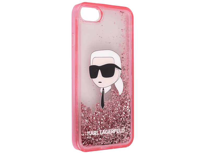 KARL LAGERFELD Apple iPhone 7 Uyumlu Sıvılı Simli Karl Head Dizayn Kapak Telefon Kılıfı Pembe