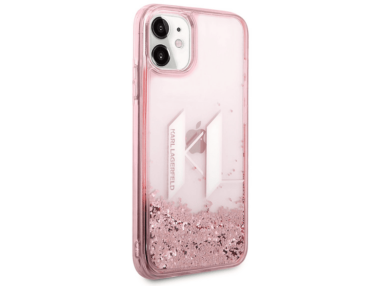 KARL LAGERFELD Apple iPhone 11 Uyumlu Sıvılı Simli Dizayn Kapak Telefon Kılıfı Pembe