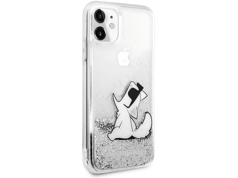 KARL LAGERFELD Apple iPhone 11 Uyumlu Sıvılı Simli Choupette Fun Dizayn Kapak Telefon Kılıfı Gümüş