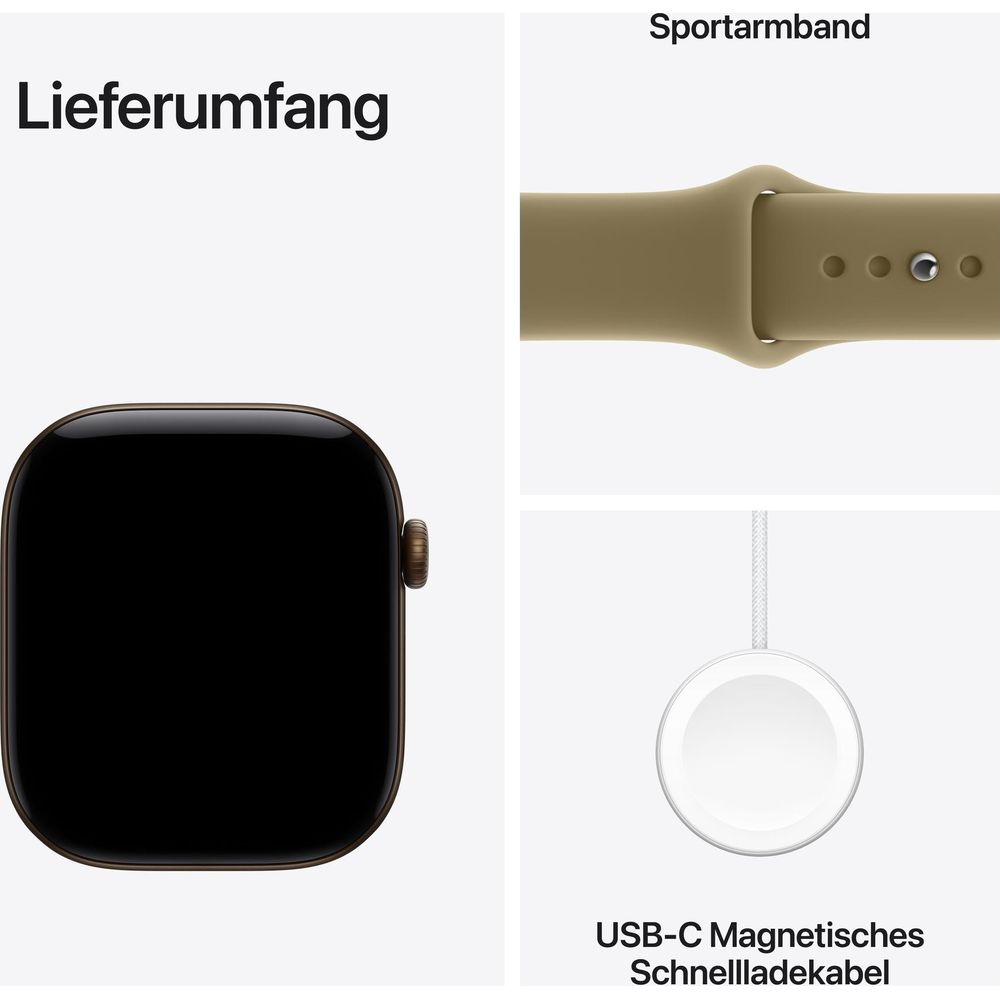 Contenuto: smartwatch, cinturino sportivo e cavo di ricarica rapida magnetica USB-C.