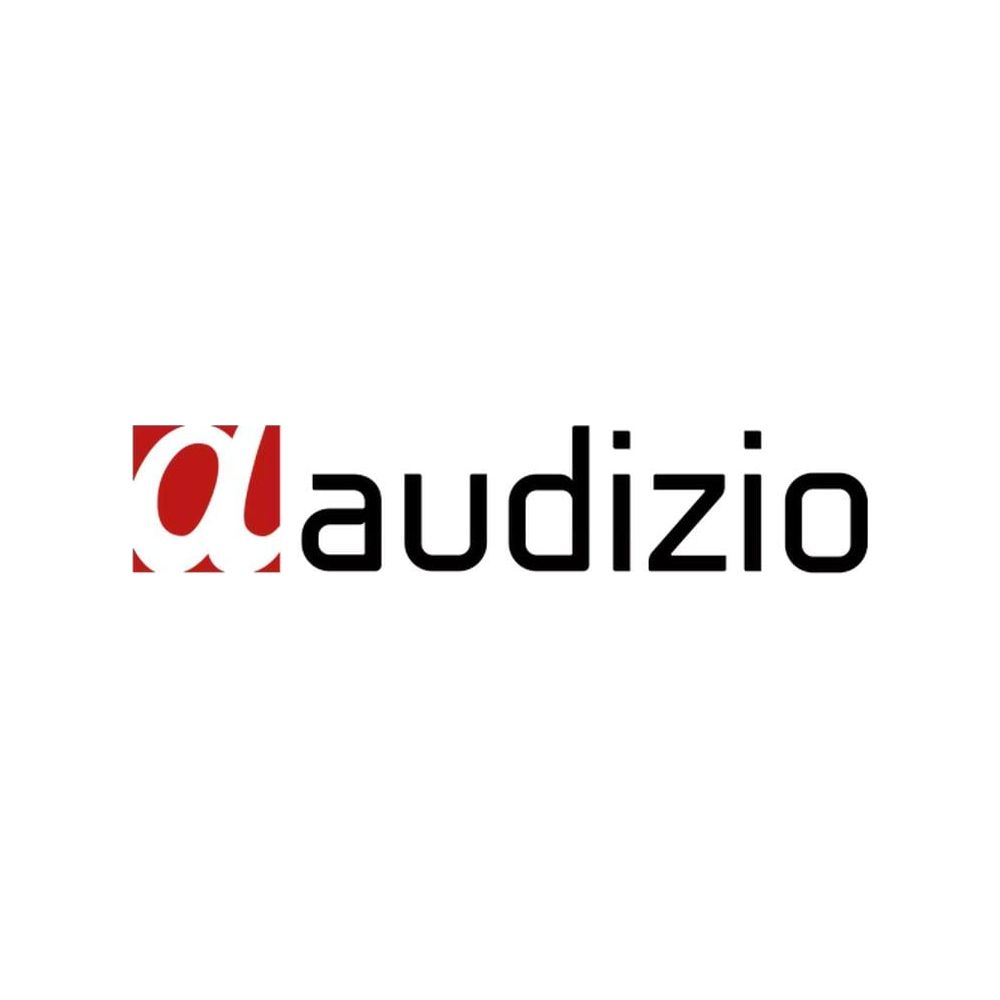 El logotipo de la marca Audizio con texto negro y un símbolo cuadrado rojo.