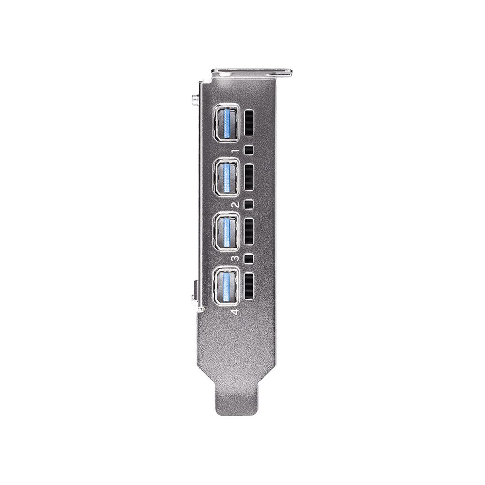 Un soporte de expansión para PC plateado con cuatro puertos USB 3.0 azules.