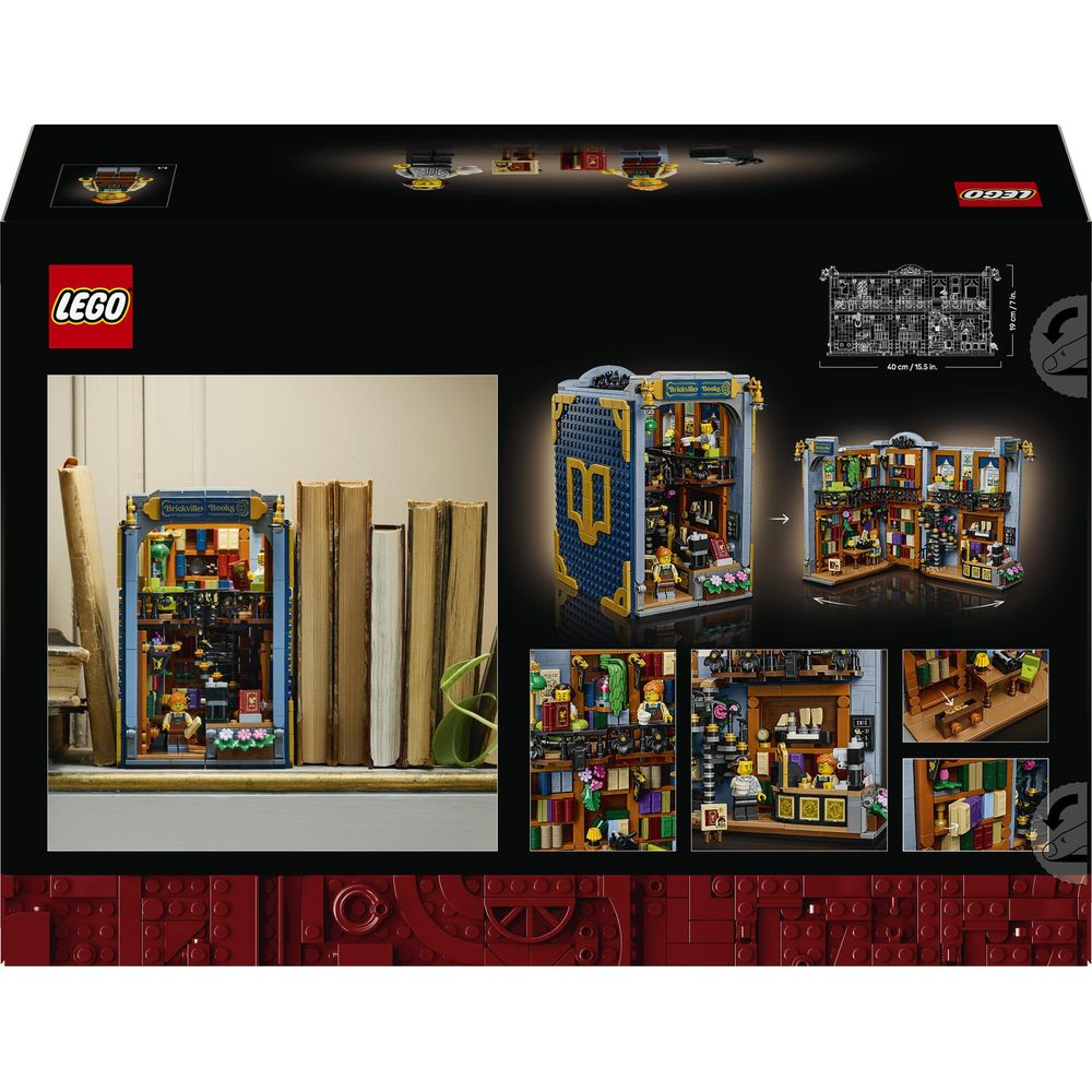 Açılabilir kitap setini ve detayları gösteren bir LEGO kitap kutusunun arkası.