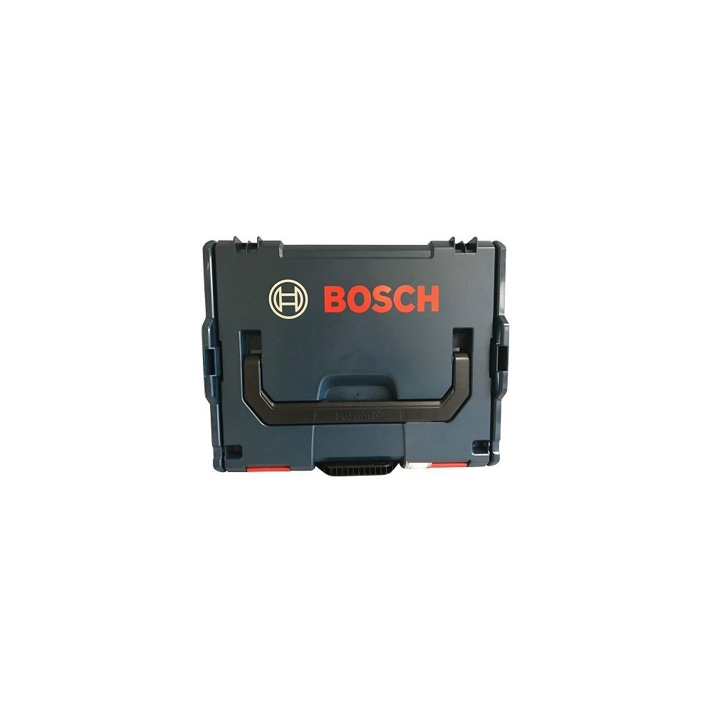 Ein blauer Bosch Werkzeugkasten mit rotem Logo und schwarzem Griff auf weißem Hintergrund.