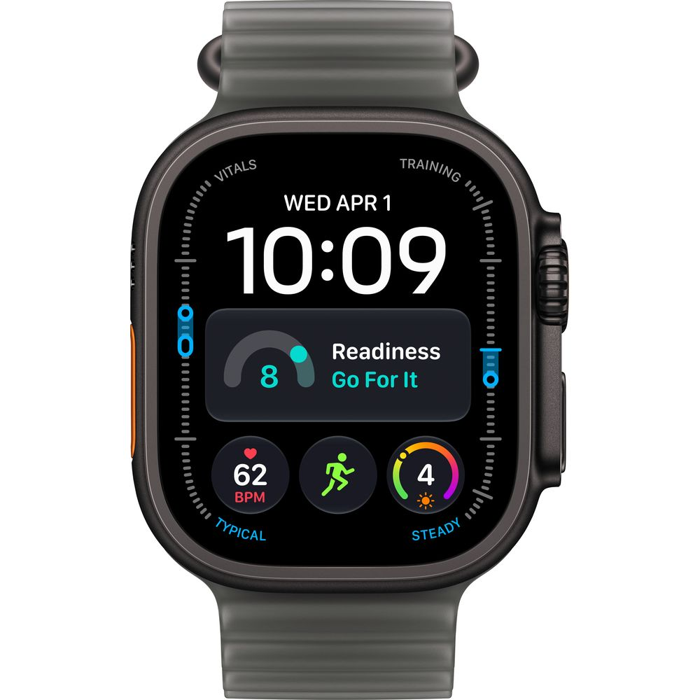Uno smartwatch nero con display digitale mostra le 10:09, frequenza cardiaca e dati di allenamento.