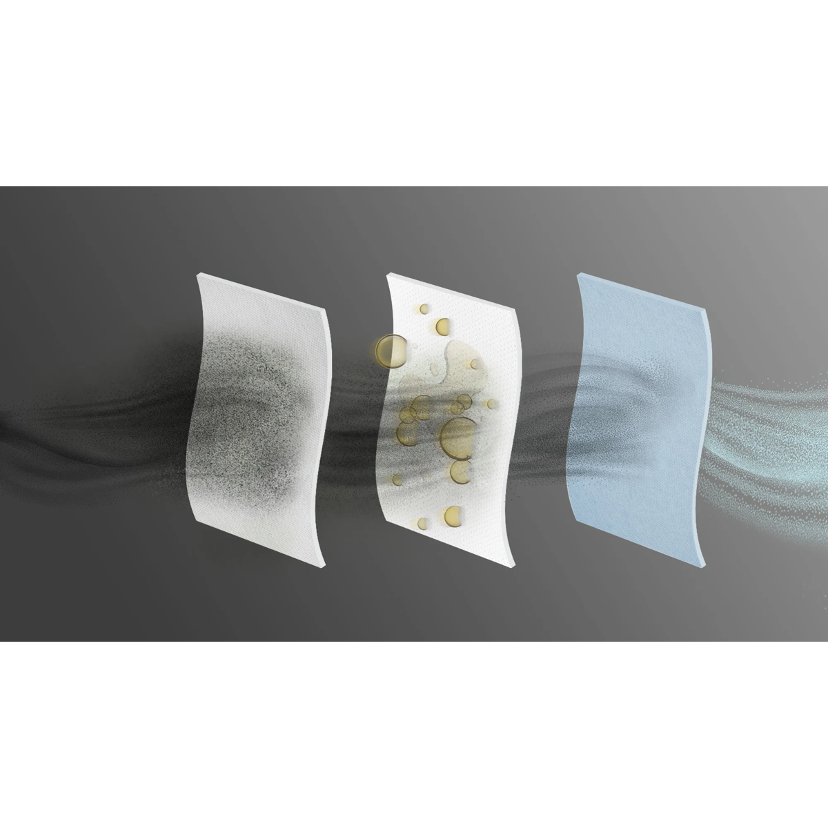 Tres capas de filtro limpian el aire oscuro y contaminado.