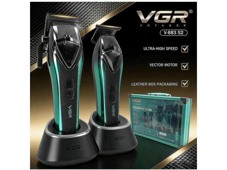 VGR V-883 S2 - Profesyonel 2'li Vector Motor 11000 RPM Tıraş Makinesi Seti Yeşil