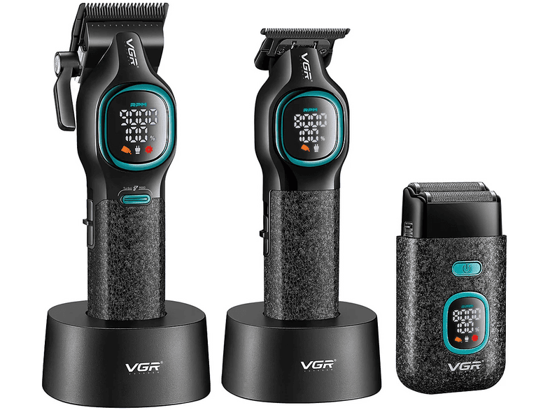 VGR V-886 S3 - Profesyonel 3'lü 9000 RPM DLC Seramik Bıçak Tıraş Makinesi Seti Siyah