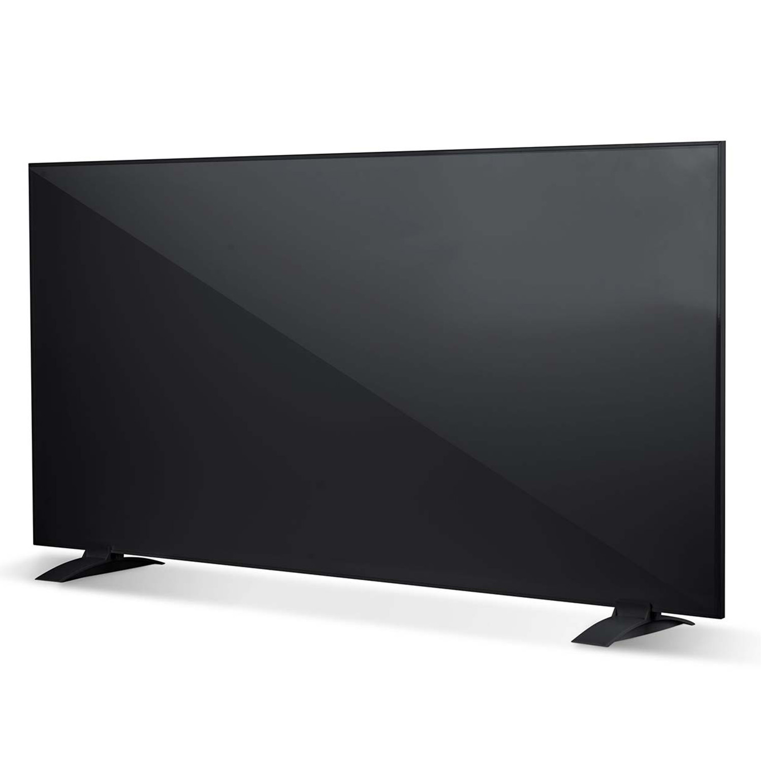 Duży czarny telewizor płaskoekranowy na białym tle.