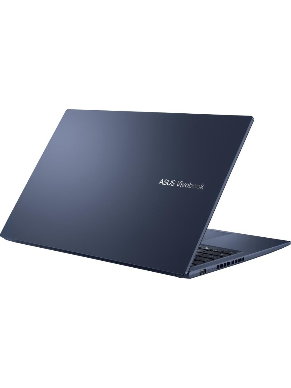 Mavi ASUS Vivobook dizüstü bilgisayar, logo ve klavye görünür.
