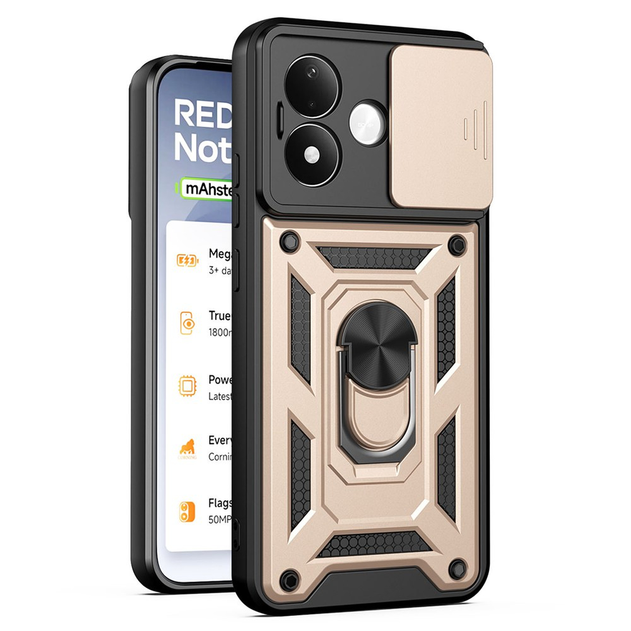 MOBYDEFEND Panzerhülle mit drehbarem Ring, Backcover, Xiaomi, Redmi ...