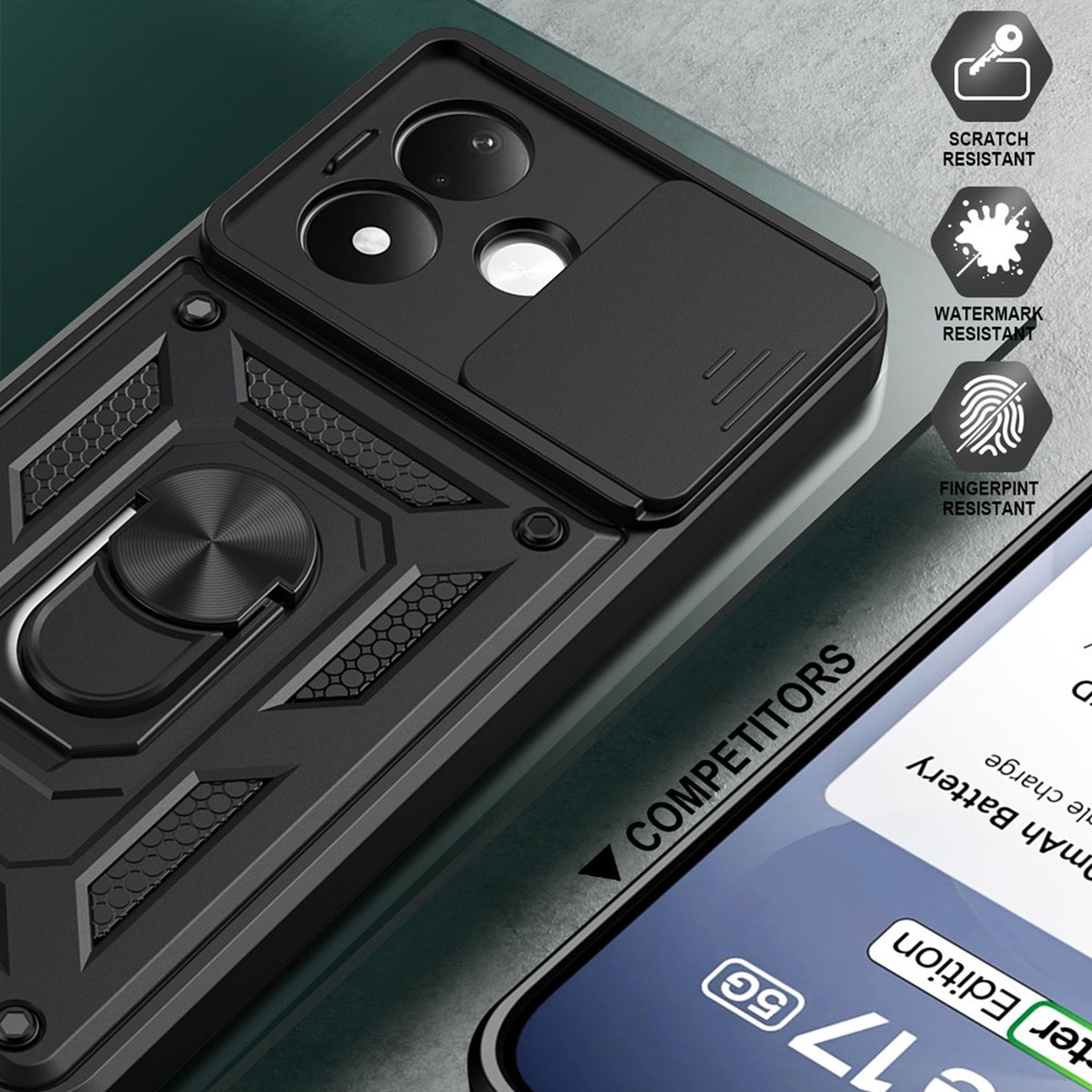 MOBYDEFEND Panzerhülle mit drehbarem Ring, Backcover, Xiaomi, Redmi ...