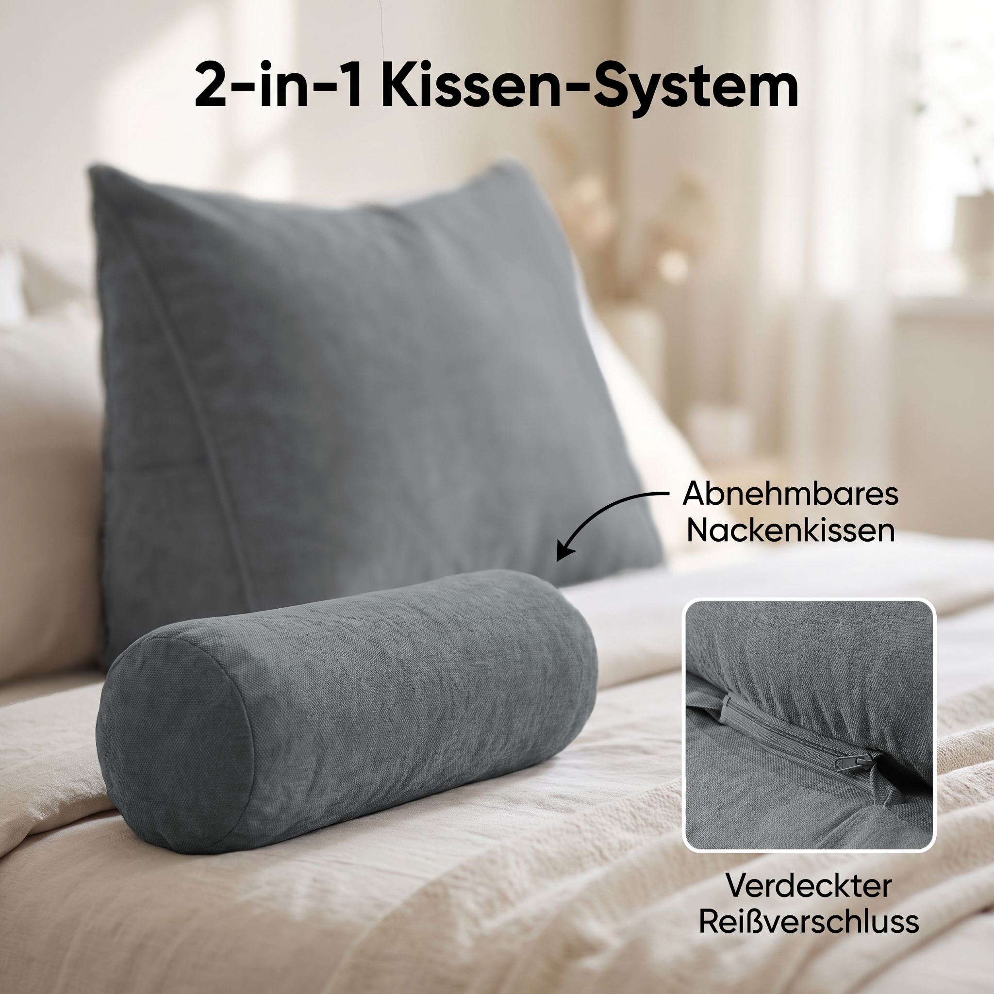 BJÖRN & SCHILLER Lesekissen 70 cm lang mit Nackenrolle Rückenkissen