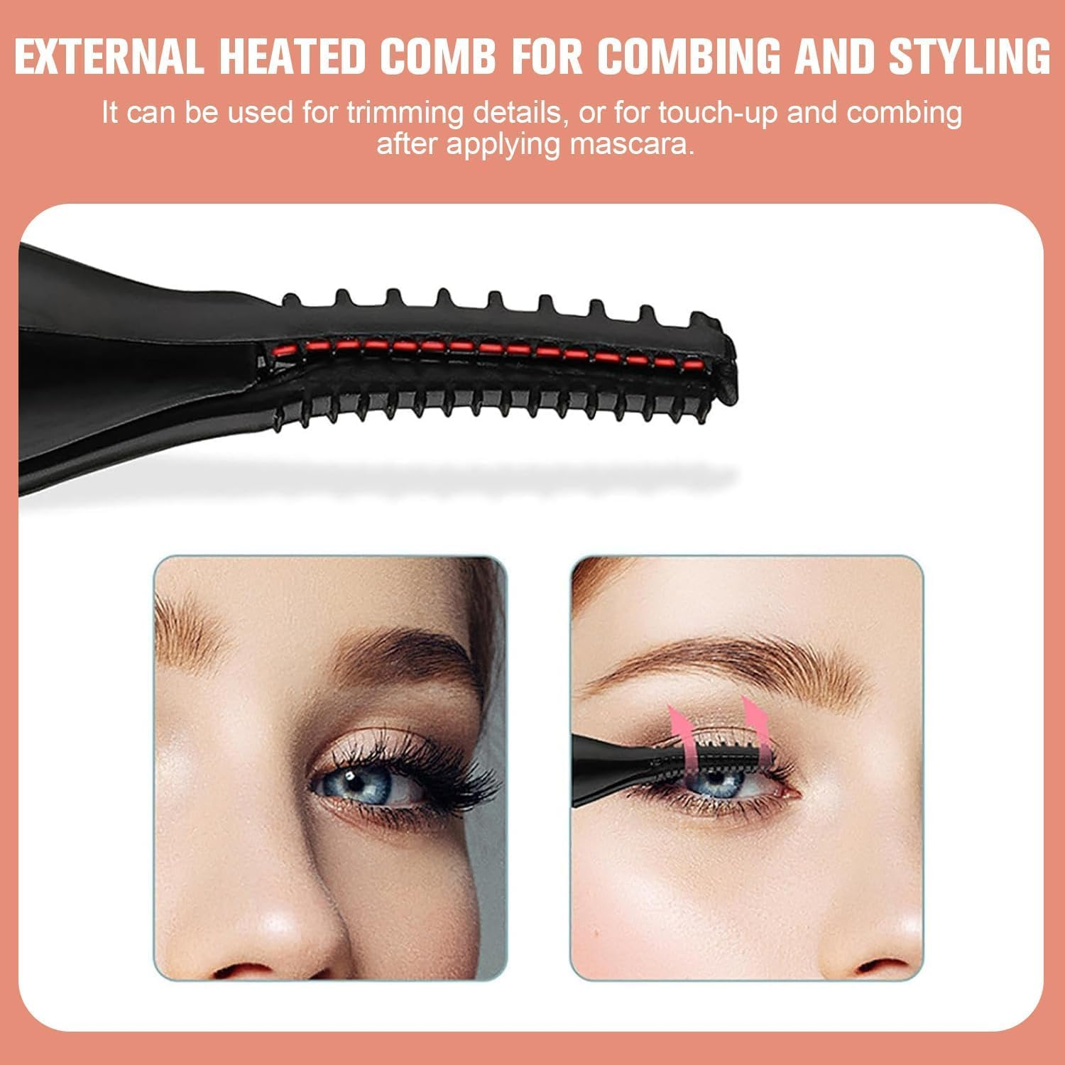 Beheizter Wimpernkamm für Styling und Mascara-Korrektur.