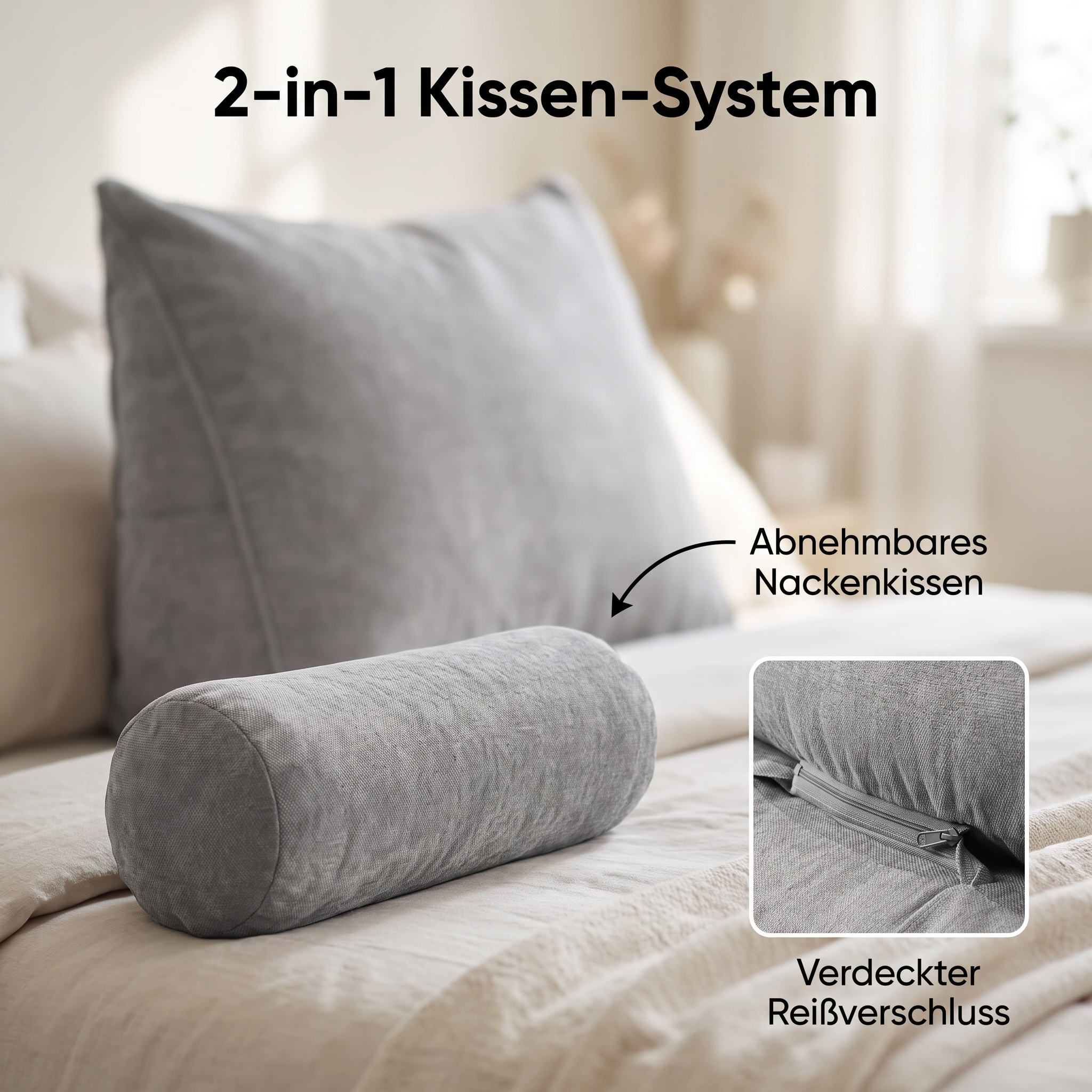 BJÖRN & SCHILLER Lesekissen 70 cm lang mit Nackenrolle Rückenkissen