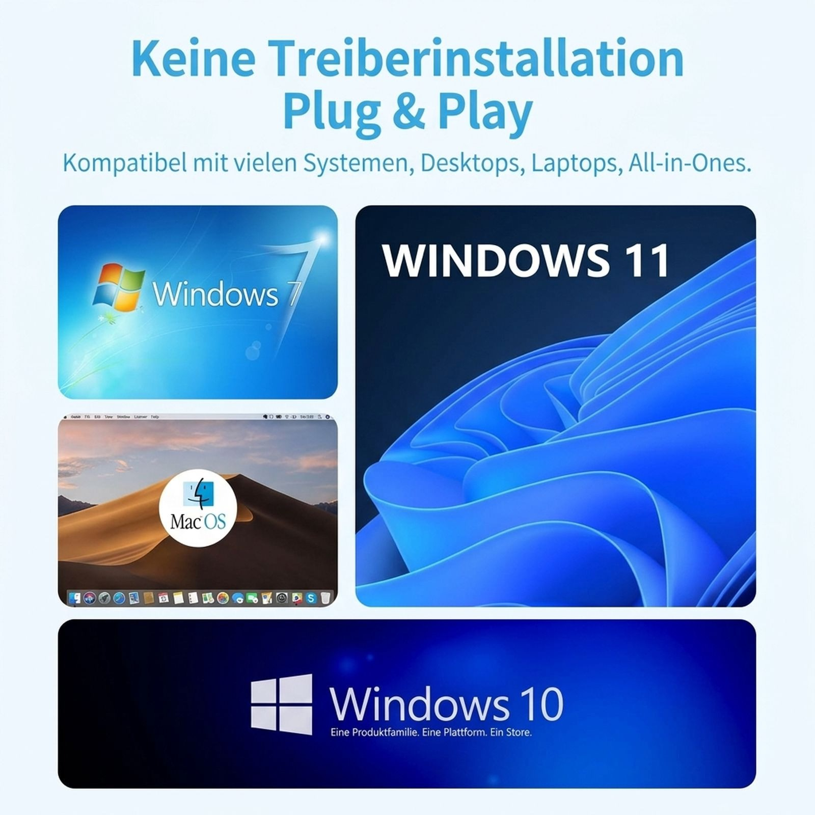 Plug & Play: Kompatibel mit Windows 7, Windows 10, Windows 11 und Mac OS.