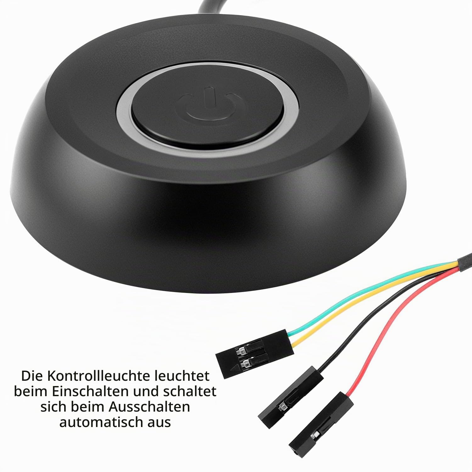 Interruptor de encendido negro con anillo elevado y cables de conexión de colores.