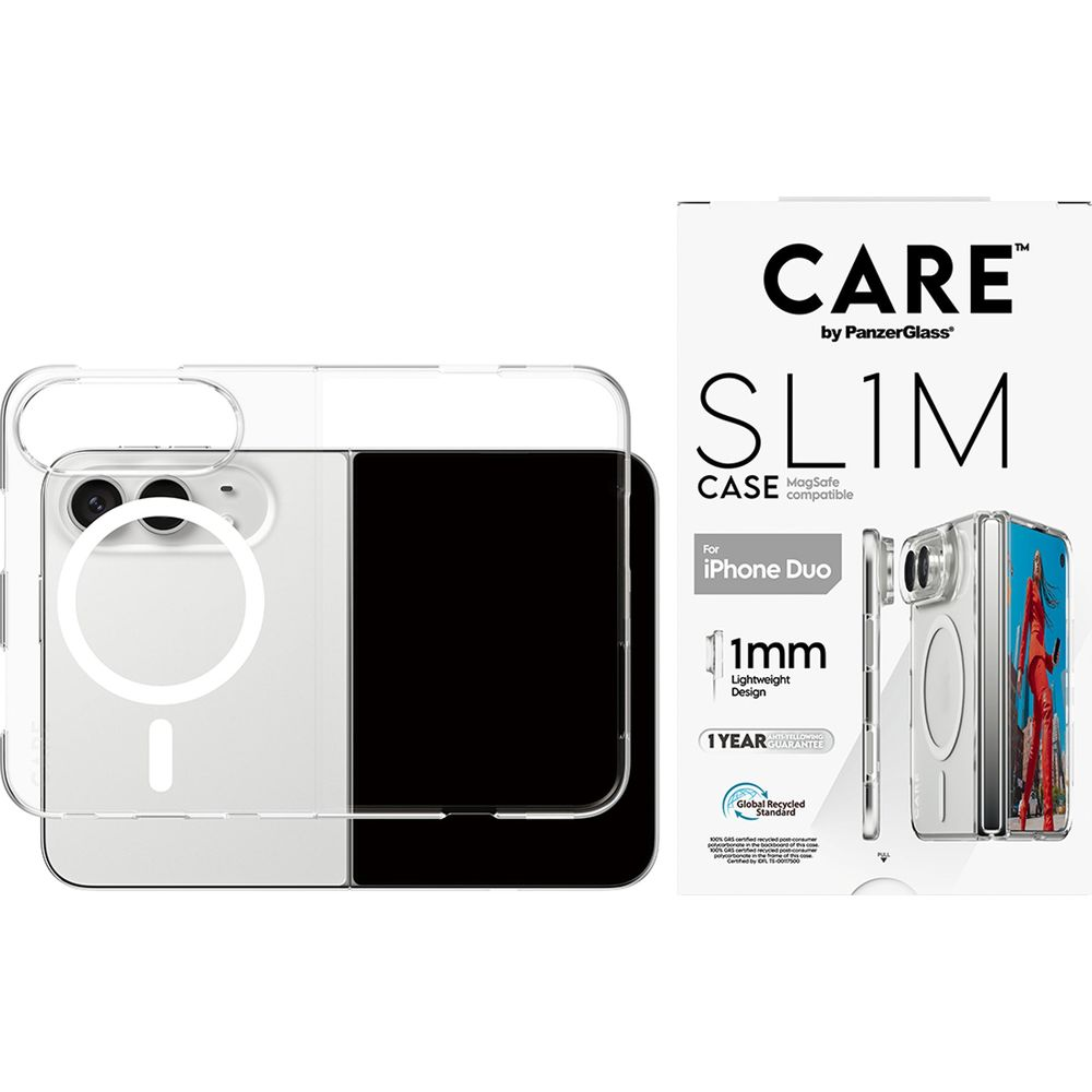 PanzerGlass'in iPhone Duo için şeffaf ince koruyucu kılıfı ve kutusu.