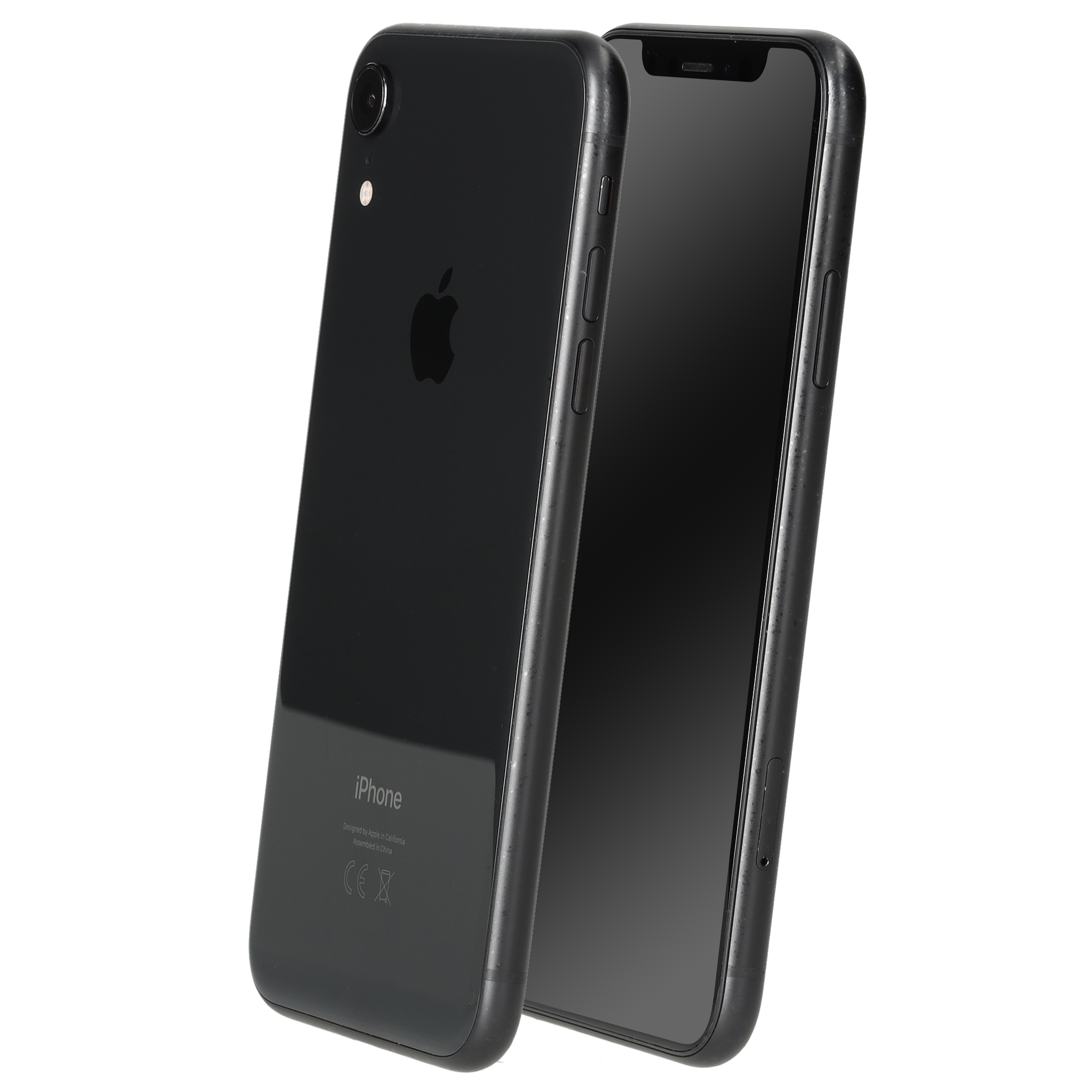 Zwei schwarze Smartphones werden auf weißem Hintergrund gezeigt, mit Blick auf das Frontdisplay und die Rückseite.