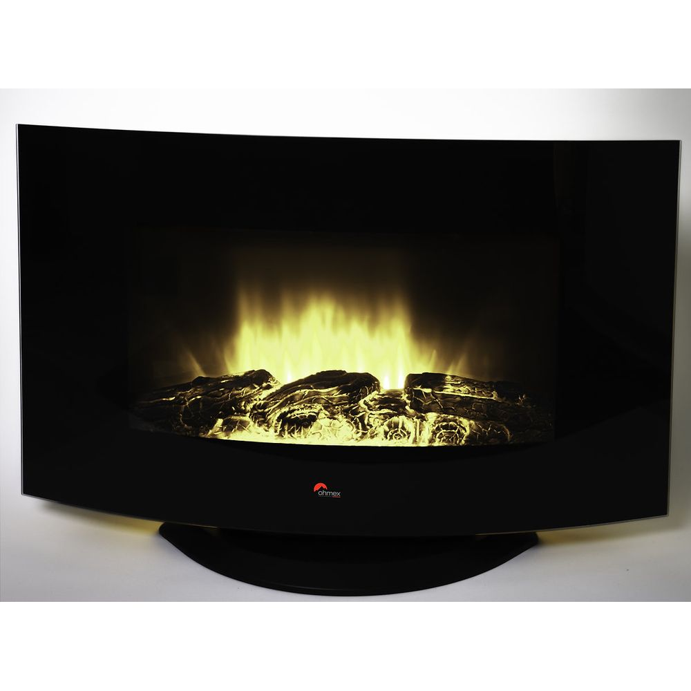 Moderner elektrischer Kamin mit schwarzem Gehäuse und künstlichen Flammen.