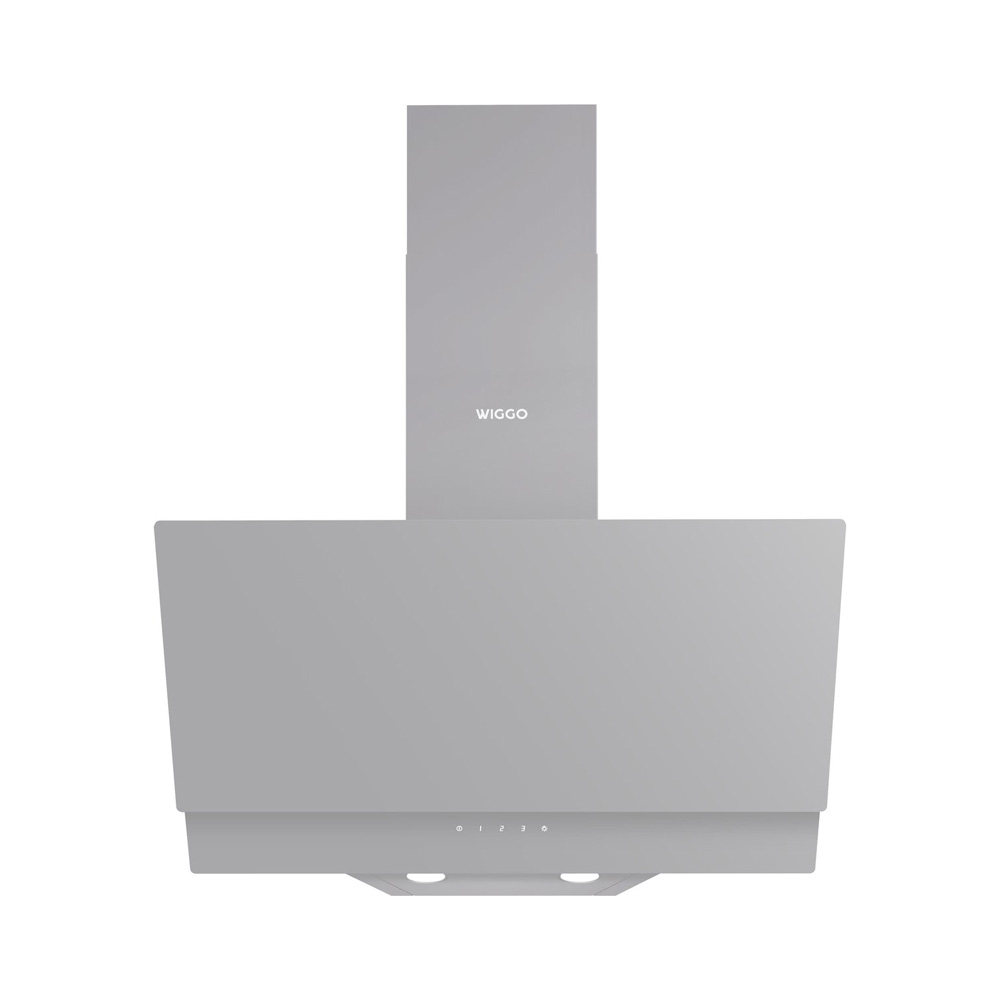 A gray cooker hood featuring the WIGGO brand name in the center and a touch control panel.
