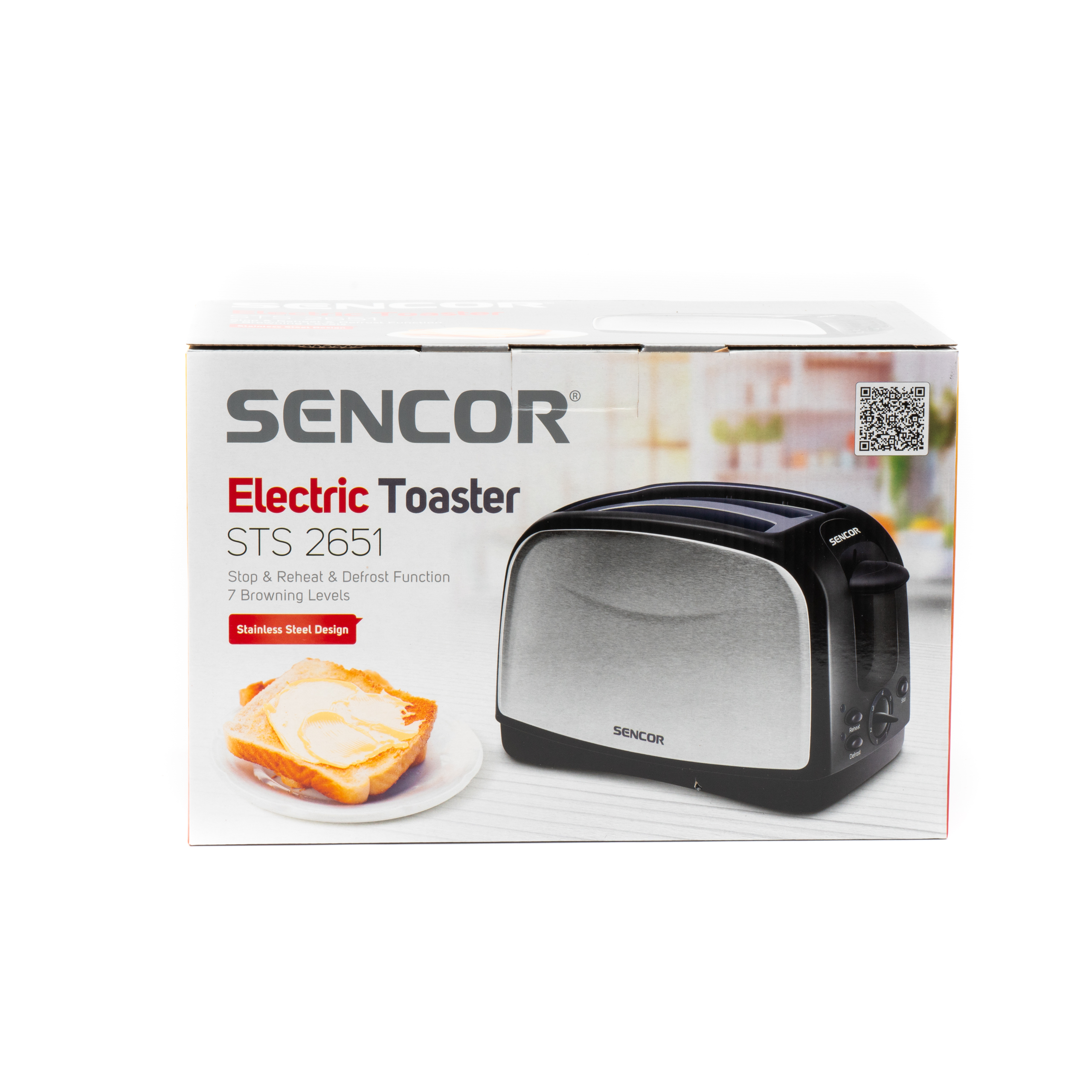 Opakowanie tostera elektrycznego Sencor STS 2651 ze stali nierdzewnej z posmarowanym tost.