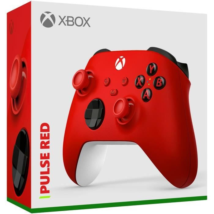 Roter Xbox Wireless Controller namens Pulse Red in seiner weißen und roten Originalverpackung.