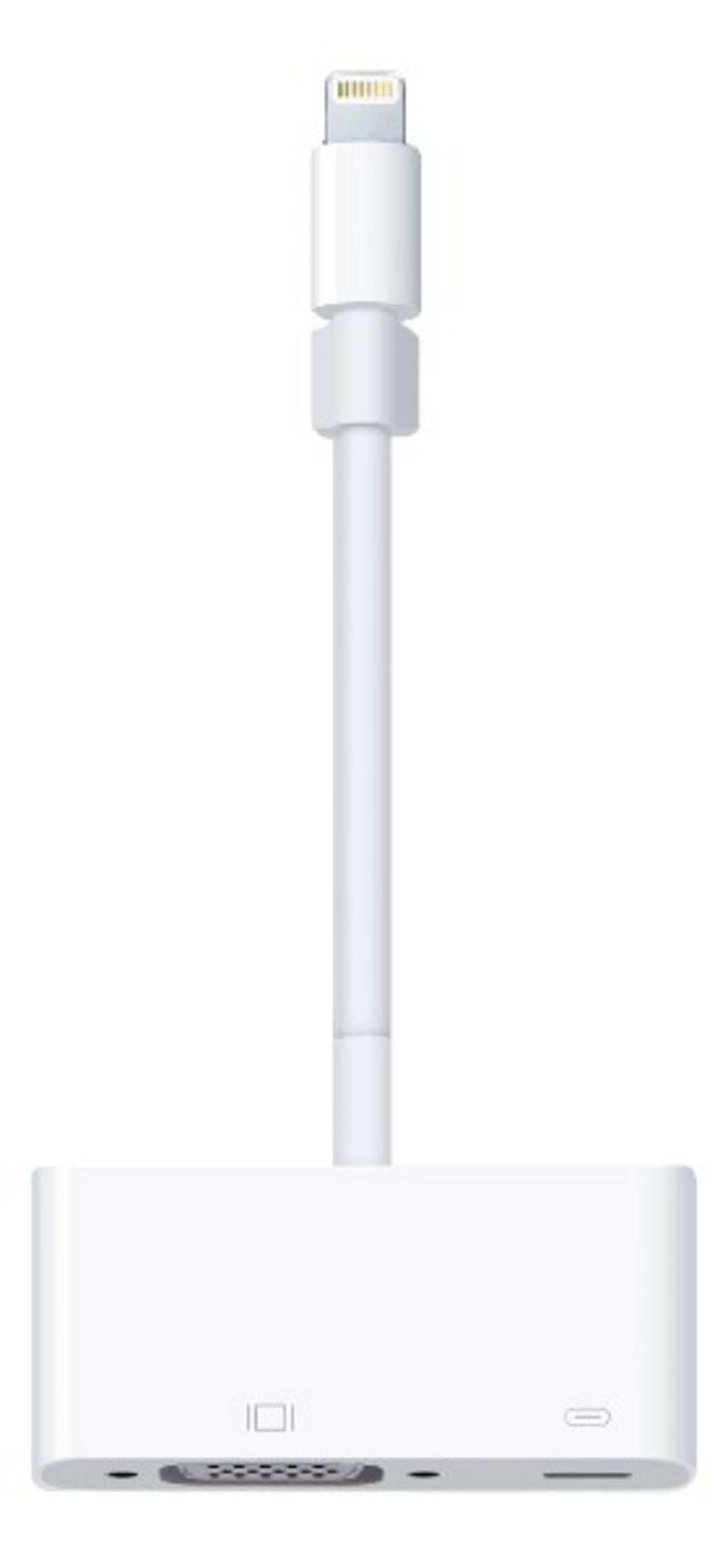 Un adaptador multipuerto AV digital de Apple blanco con un conector Lightning y varios puertos.