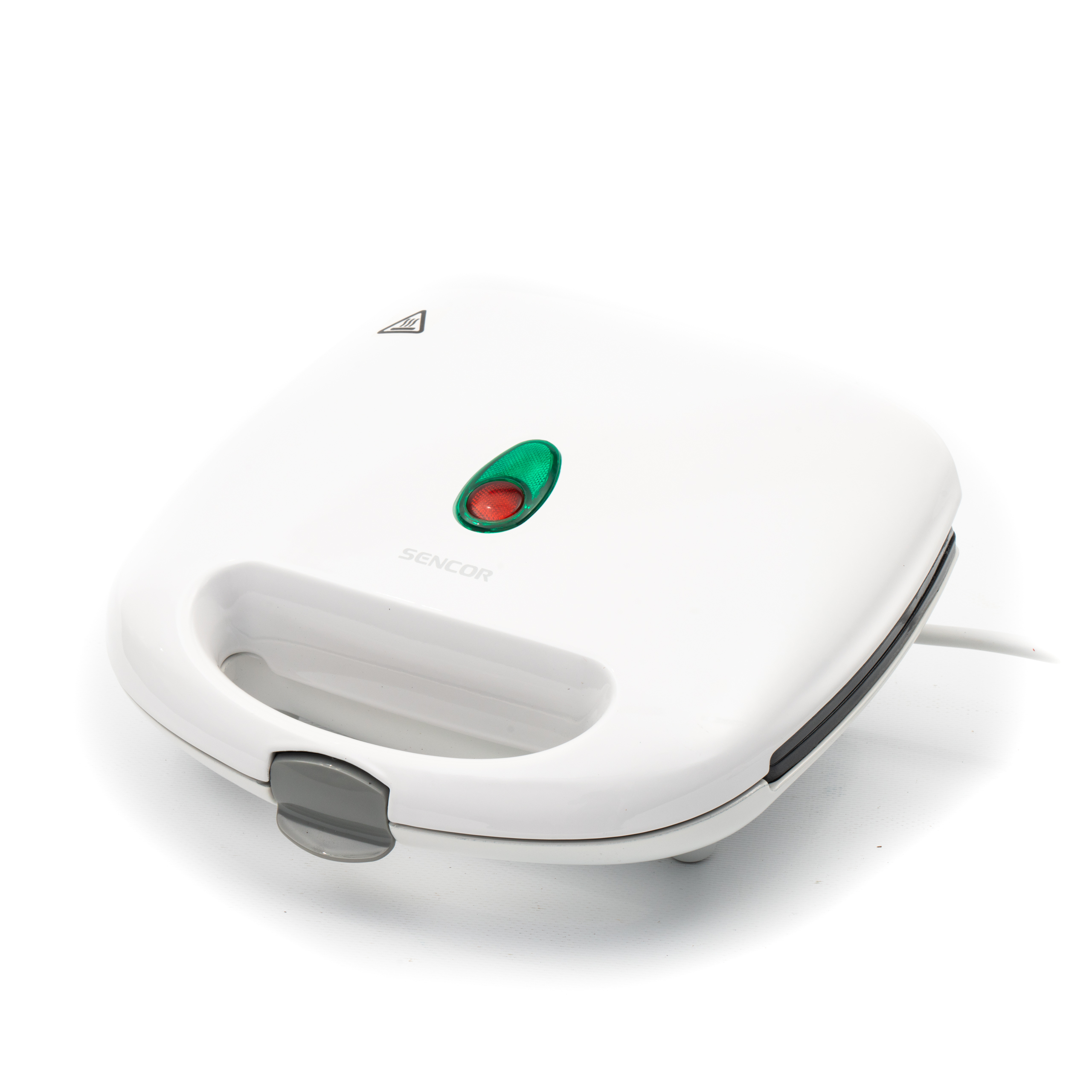 Una tostiera bianca Sencor con spie luminose rossa e verde.
