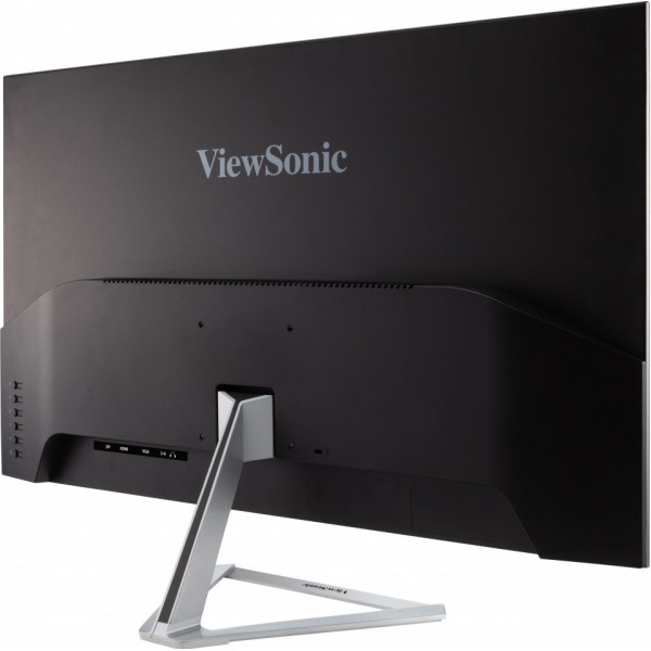 Rückansicht eines schwarzen ViewSonic Monitors mit silbernem Standfuß.