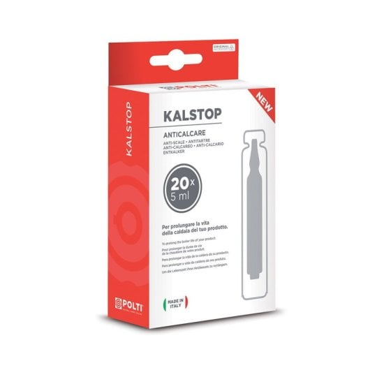 Caja de producto antical Kalstop roja y blanca con veinte ampollas de 5 ml.